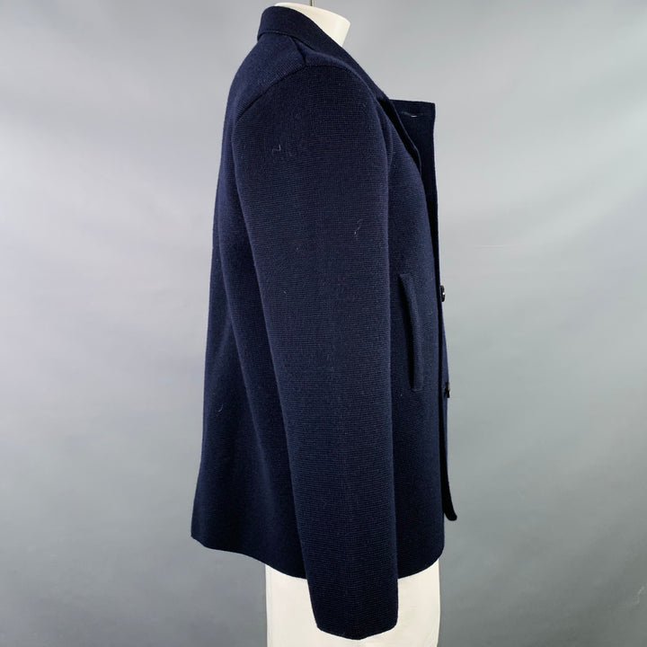 ANDERSEN-ANDERSEN Size XXL The Peacoat Navy Waffle Knit Merino Wool Coat