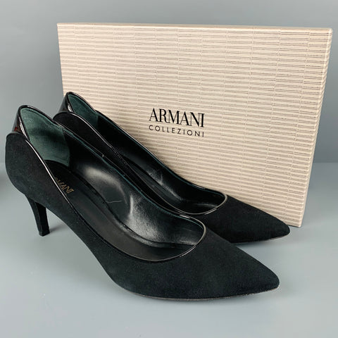 ARMANI COLLEZIONI Talla 9.5 Zapatos de salón clásicos de charol de ante negro