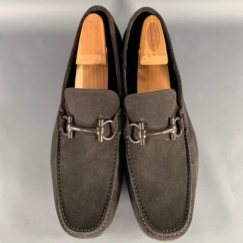 SALVATORE FERRAGAMO Size 11 Brown Suede Loafers