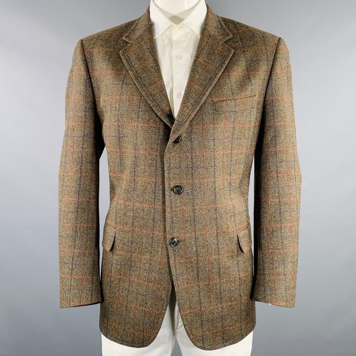 J.PRESS Size 46 Brown Blue Red Window Pane Sport Coat