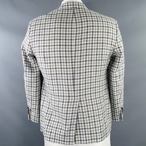 BLACK FLEECE Size 42 Cream Grey Plaid Wool Silk Linen Sport Coat