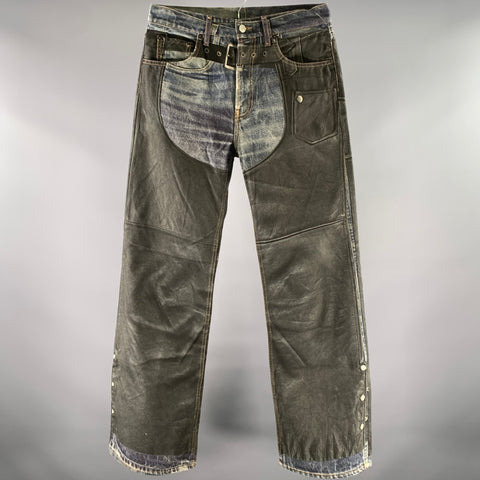 ACNE STUDIOS Size 30 Blue Graphic Chaps Cotton Button Fly Jeans