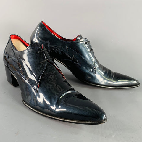 JEFFERY WEST Size 10 Navy Shimmery Patent Leather Pointed Toe Lace-Up Shoes