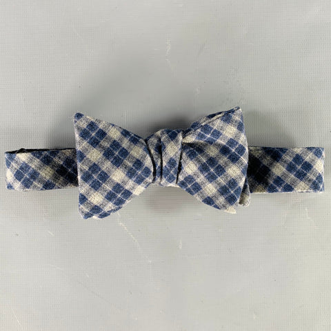 NEIMAN MARCUS Grey Navy Plaid Wool Silk Bow Tie