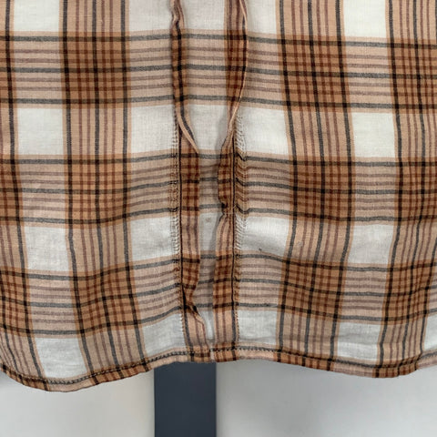 DRIES VAN NOTEN Size M Cream Brown Black Plaid Cotton Sheer Short Sleeve Shirt