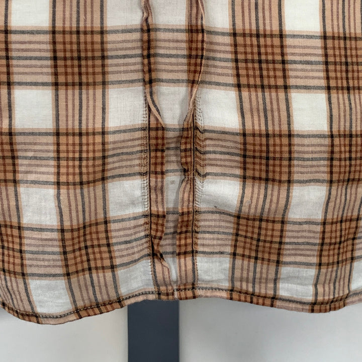 DRIES VAN NOTEN Size M Cream Brown Black Plaid Cotton Sheer Short Sleeve Shirt
