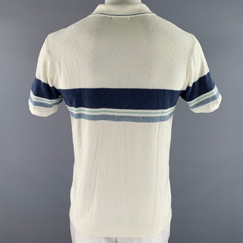 MARINE LAYER Size L Navy White Blue Color Block Stripe Cotton Polo