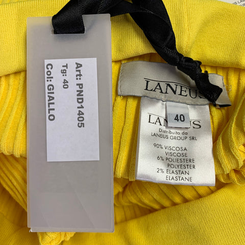 LANEUS Size 4 Yellow Viscose Blend Ribbed Bell Bottom Leggings