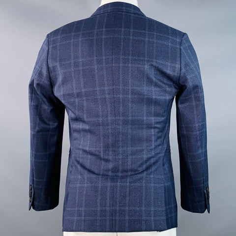 BROOKLYN TAILORS Size 38 Regular Blue Plaid Wool Notch Lapel Sport Coat
