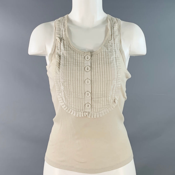 CHLOE Size M Mouette Cream Cotton Ribbed Pleated Tank Casual Top