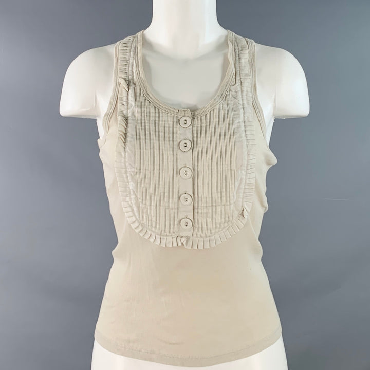 CHLOE Size M MouetteCream Cotton Ribbed Pleated Tank Casual Top