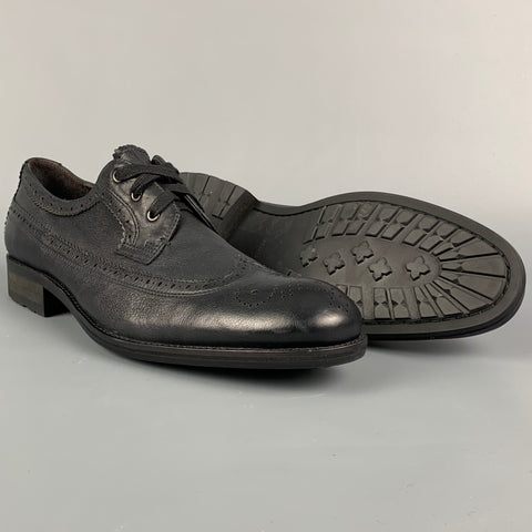 JOHN VARVATOS * U.S.A. Size 8 Black Perforated Leather Wingtip Lace-Up Shoes
