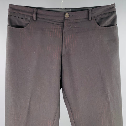 JEAN PAUL GAULTIER Size 32 Black Burgundy Stripe Wool Flat Front Dress Pants