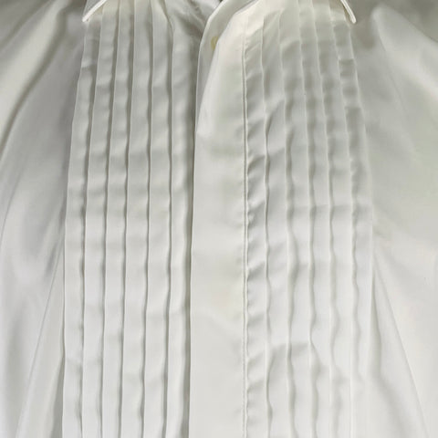 SAKS FIFTH AVENUE Size XL White Cotton French Cuff Pleated Long Sleeve Shirt