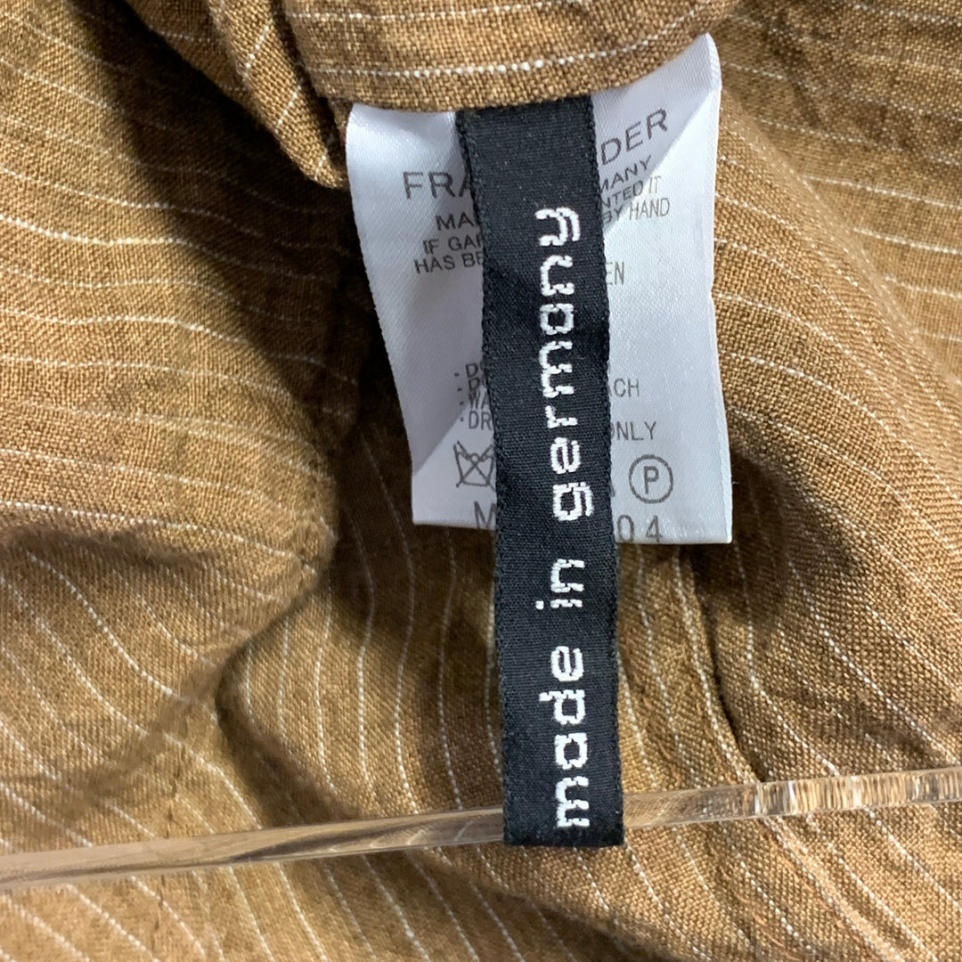 FRANK LEDER Size S Brown White Stripe Linen Spread Collar Long Sleeve Shirt