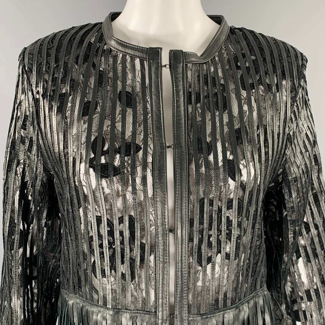 CABAN ROMANTIC Size 8 Black Lace Leather Fringed Coat