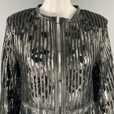 CABAN ROMANTIC Size 8 Black Lace Leather Fringed Coat