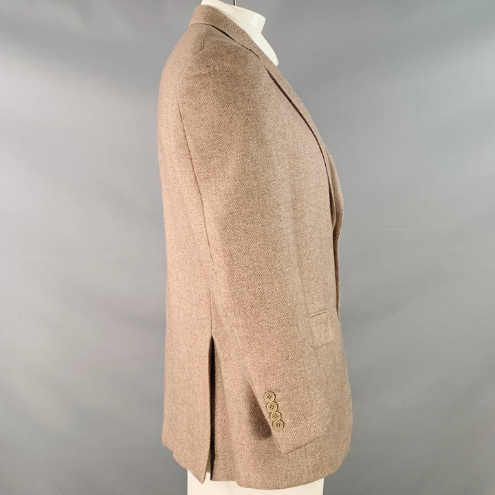 ERMENEGILDO ZEGNA Size 42 Beige Taupe Herringbone Cashmere Silk Sport Coat