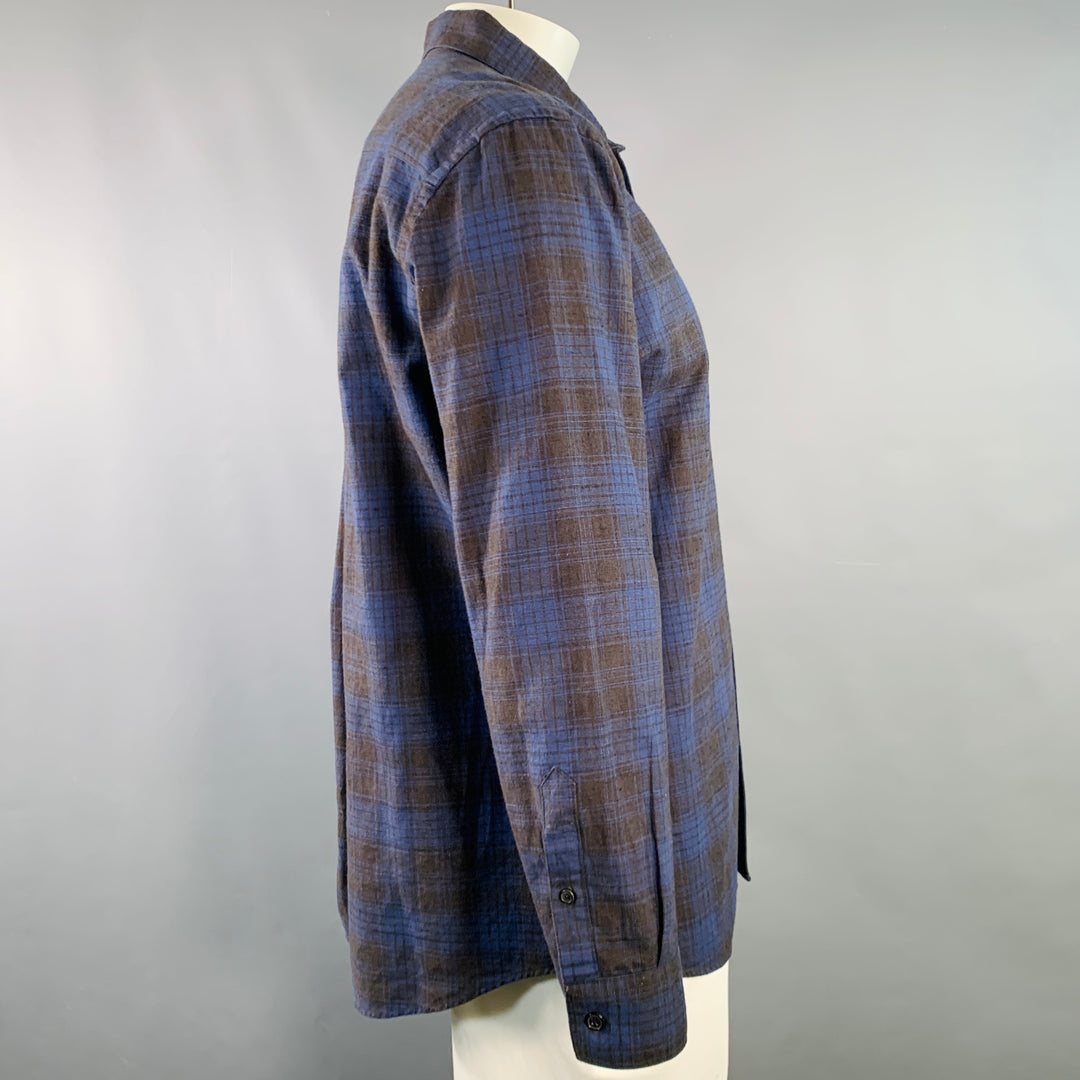 BILLY REID Size XL Black Navy Plaid Cotton One Pocket Long Sleeve Shirt