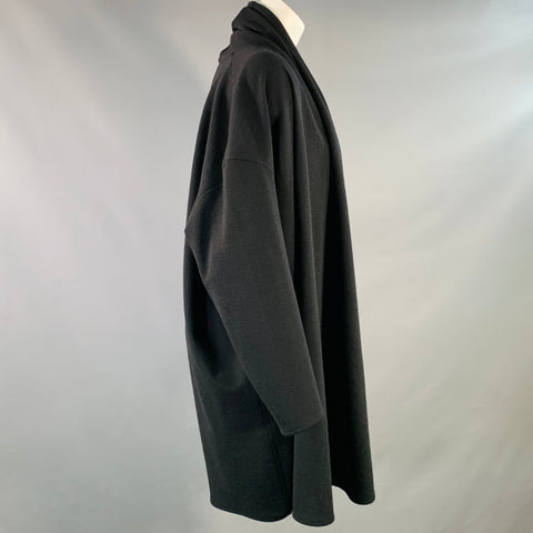 DONNA KARAN Size XS Black Wool Open Front Shawl Coat
