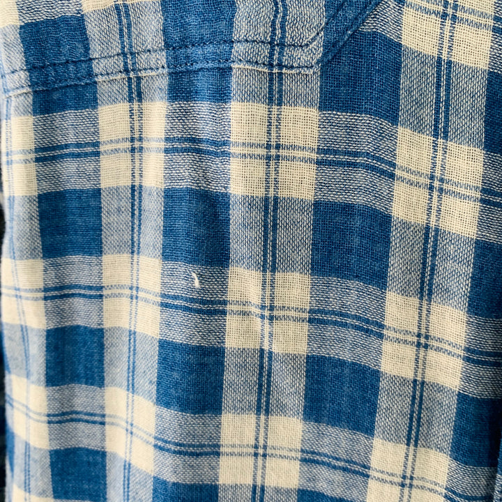RRL by RALPH LAUREN Size XL Blue Cream Plaid Cotton Long Sleeve Shirt