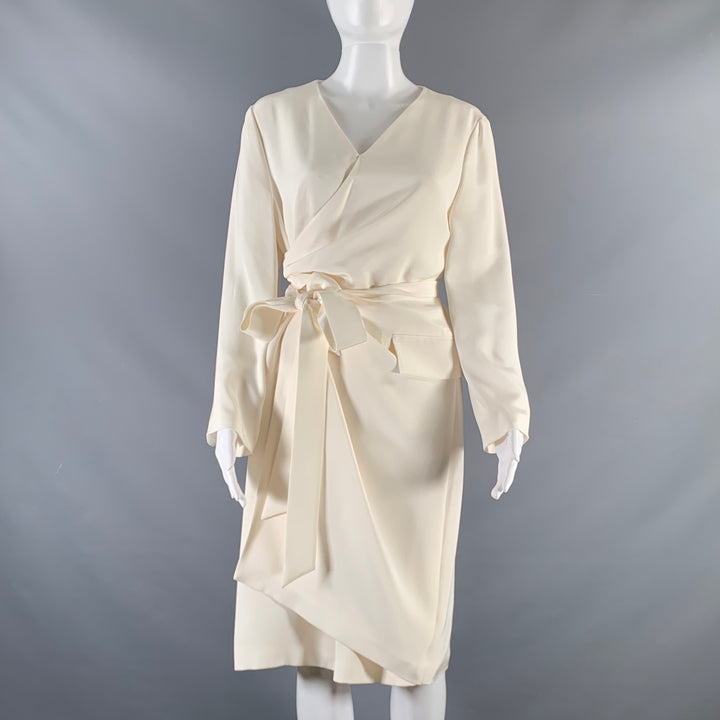 PARTOW Size 10 Cream Silk Long Sleeve Dress