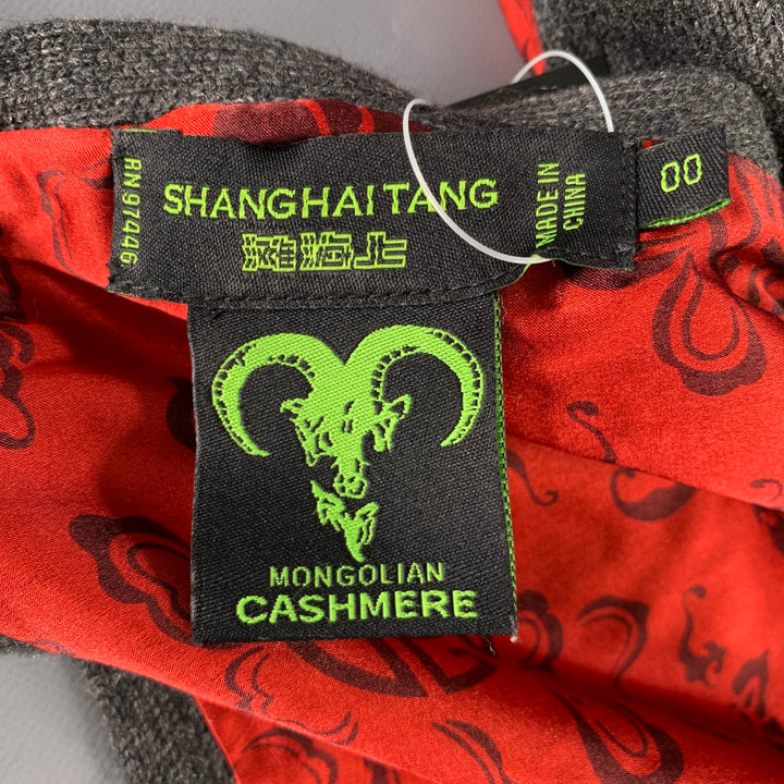 SHANGHAI TANG Grey Red Reversible Cashmere Silk Scarf