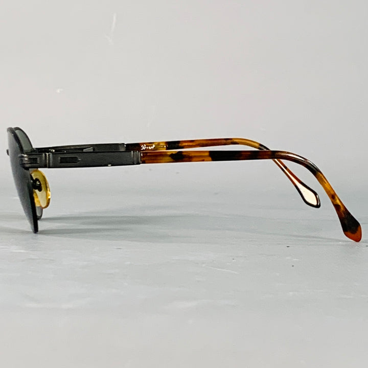 PERSOL Black Tortoiseshell Metal Round Sunglasses