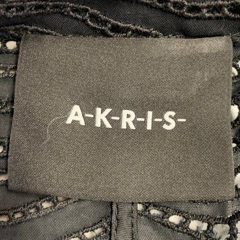 AKRIS Size 6 Black Cotton Eyelet Open Front Jacket Blazer