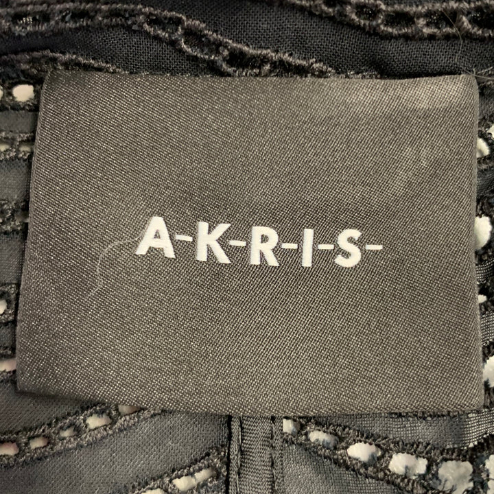 AKRIS Size 6 Black Cotton Eyelet Open Front Jacket Blazer