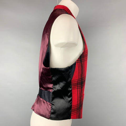 PAUL SMITH Size XL Red & Black Plaid Wool Buttoned Vest