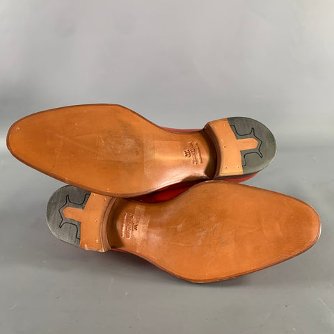 JOHN LOBB Size 9 Orange Red Leather Penny Loafers