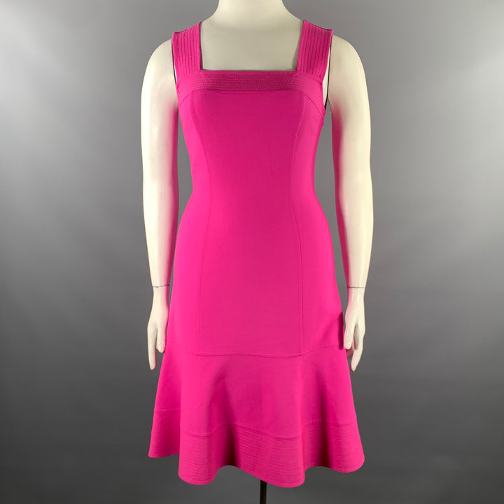 OSCAR DE LA RENTA Size 8 Pink Fuchsia Wool Sleeveless Knee-Length Dress