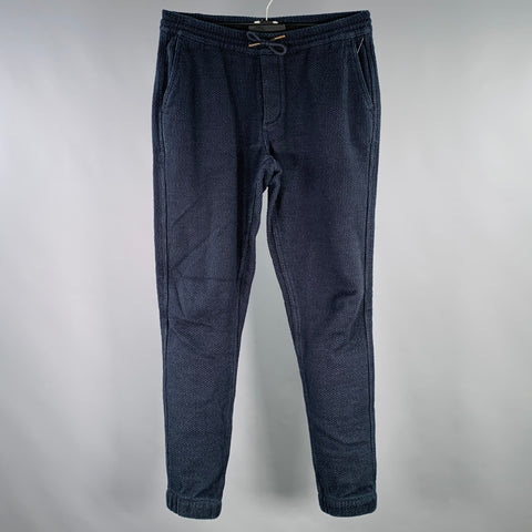 TAYLOR STITCH Size S Apres Navy Sashiko Slub Organic Cotton Drawstring Casual Pants