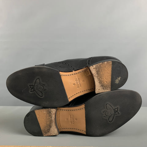GUCCI Size 11.5 Black Wingtip Leather Double Monk Strap Loafers