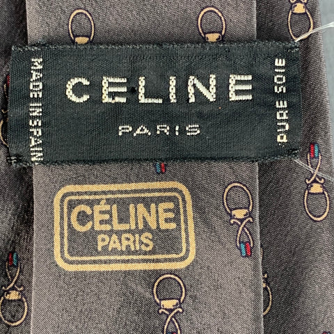 CELINE Charcoal Grey Gold Equestrian Silk Twill Tie