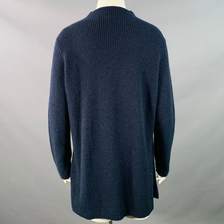 AKRIS Size 12 Navy Cashmere Rib Knit Mock Neck Sweater