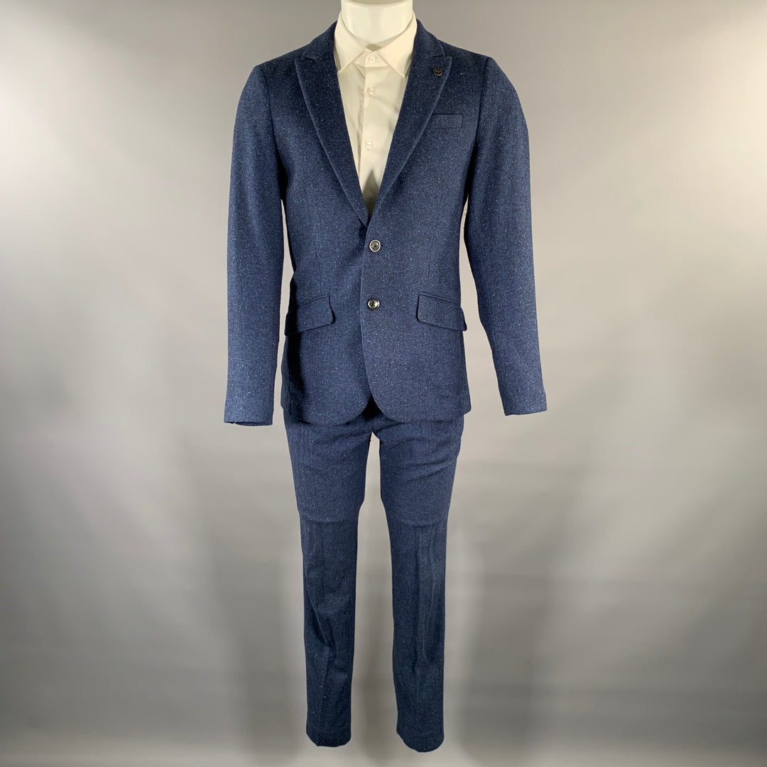 SCOTCH AND SODA Size 38 Navy Speckled Wool Blend Peak Lapel Suit