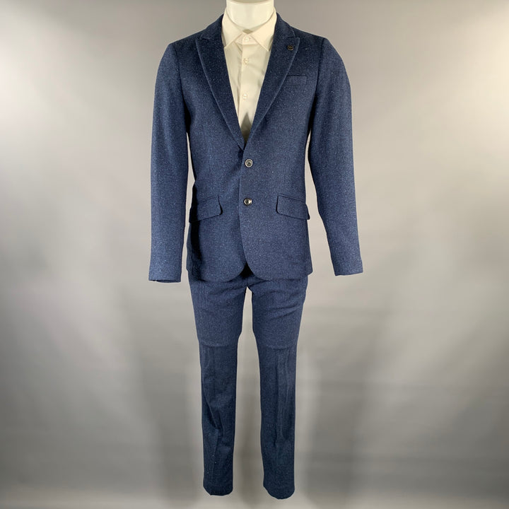 SCOTCH AND SODA Size 38 Navy Speckled Wool Blend Peak Lapel Suit