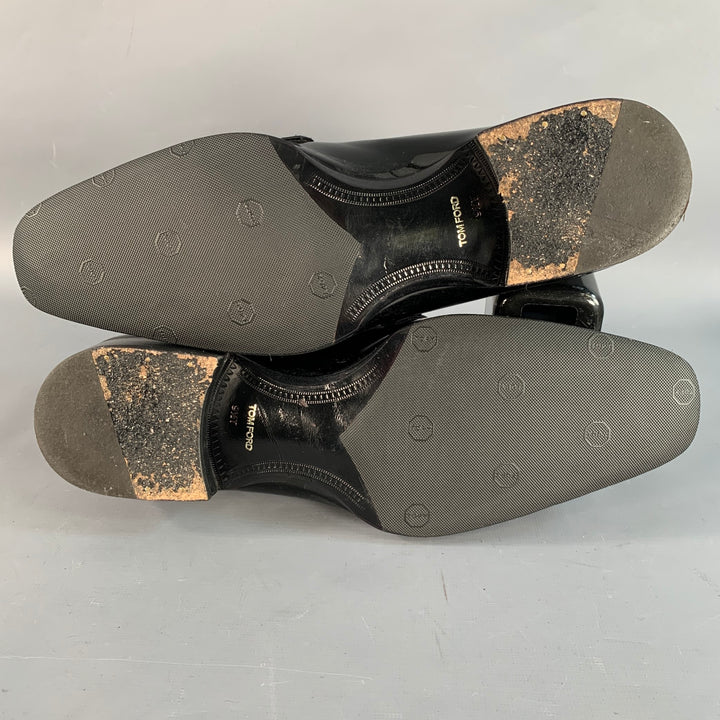 TOM FORD Size 10.5 Nero Black Patent Leather Grosgrain Trim Slip On Loafers