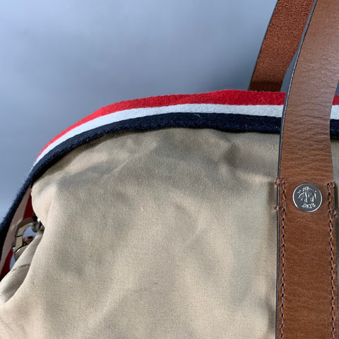 BLACK FLEECE Beige Multi Color Stripe Canvas Leather Duffle Bag