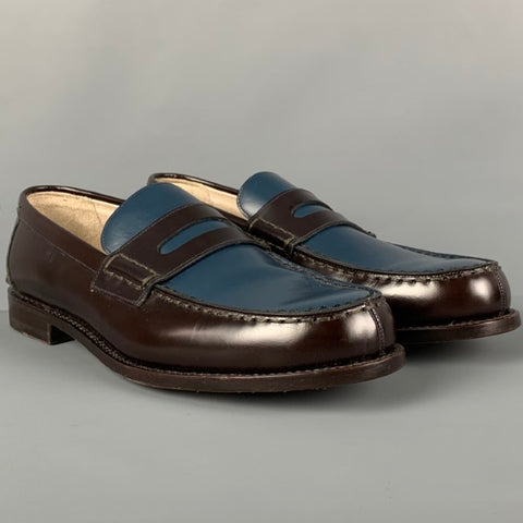 BALLY Size 9.5 Brown Blue Two Toned Leather Slip On Perry Loafers