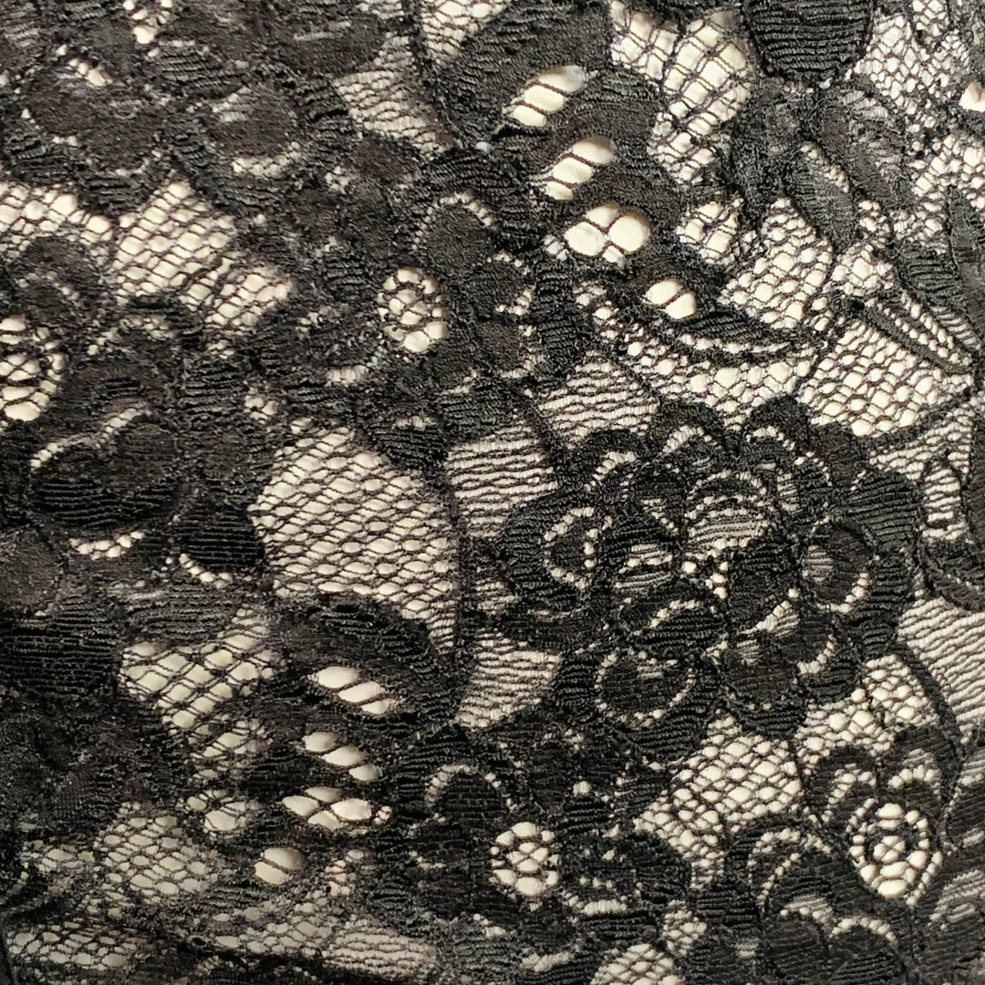 ANNE FONTAINE Size XL Black Stretchy Lace Point Collar Blouse