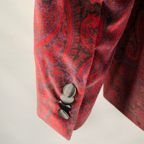 JOSEPH ABBOUD Size 40 Black Burgundy Paisley Cotton Tuxedo Sport Coat