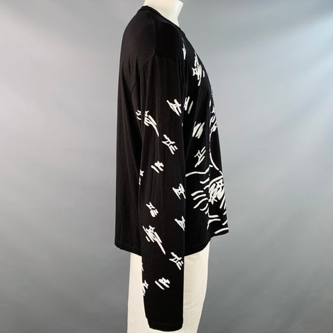 CARNE BOLLENTE Size XXL Black White Merman Print Lyocell Blend Crew Neck Pullover