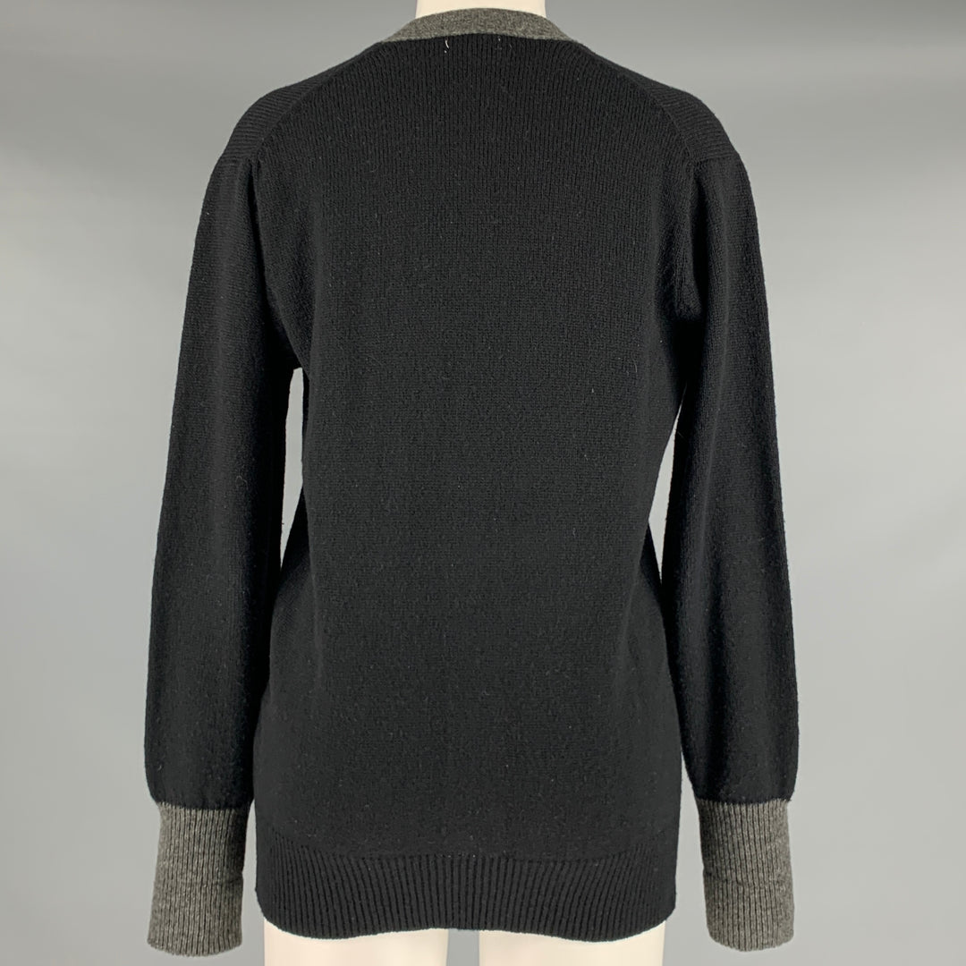COMME des GARCONS 1980s Size S Black Grey Wool Knit Buttoned Cardigan
