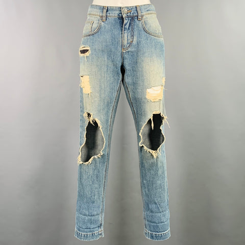 DOLCE & GABBANA Size 4 Blue Cotton Distressed Boyfriend Jeans