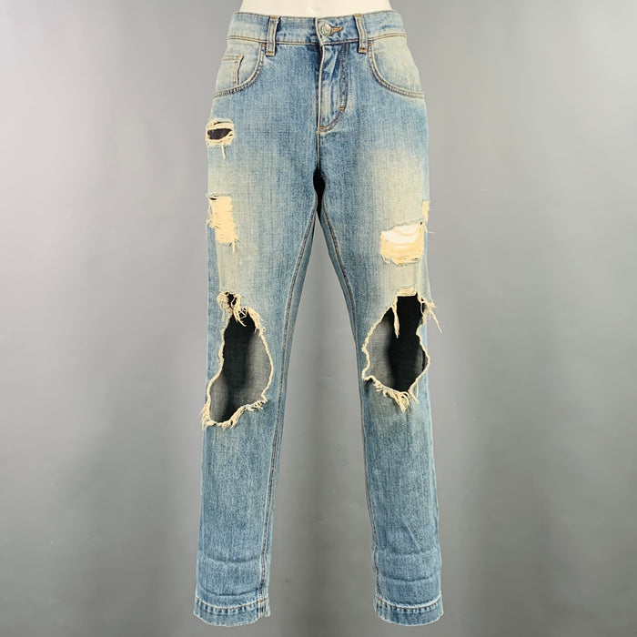 DOLCE & GABBANA Size 4 Blue Cotton Distressed Boyfriend Jeans