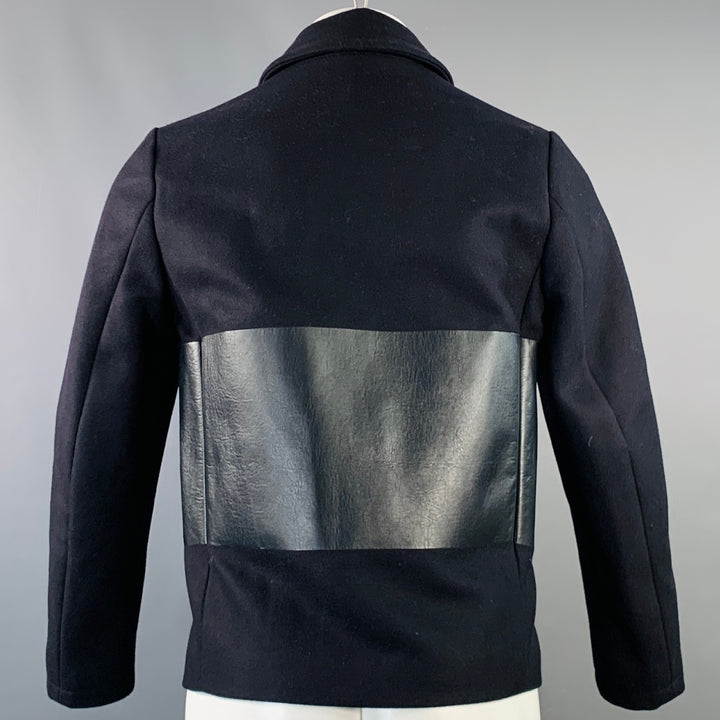 VALENTINO Size 36 Navy Wool Lambskin Leather Double Breasted Peacoat