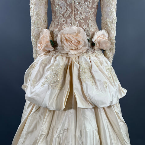 FRANK MASANDREA Size S Cream Floral Wedding Gown Long Gown/Evening Wear